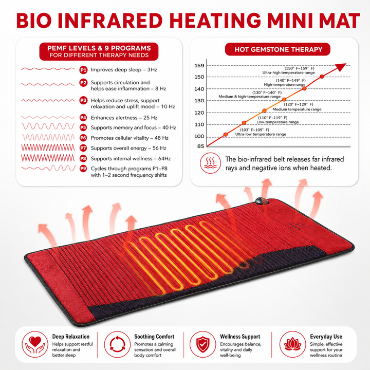 Premium PEMF Infrared Therapy Mat Amethyst Jade Tourmaline Heated Crystal Mattress Full Body Far Infrared Heat 85–159°F Adjustable Wellness Mat
