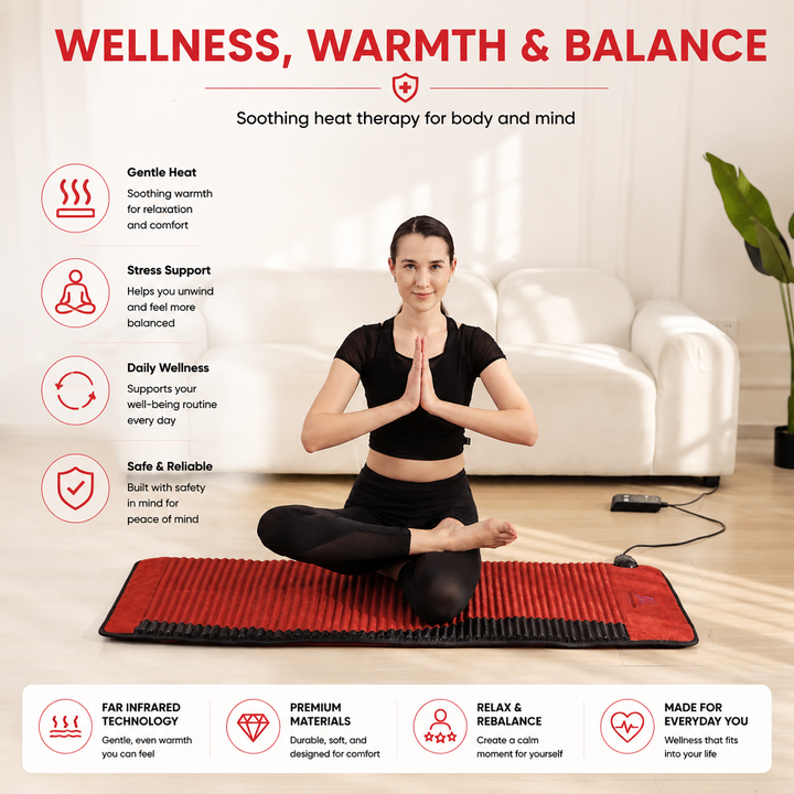 Premium PEMF Infrared Therapy Mat Amethyst Tourmaline Heated Crystal Sauna Cushion Far Infrared PEMF Negative Ion Wellness Mat 20x50 Inch Timer Controlled