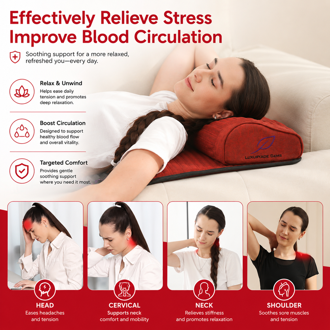 Premium PEMF Infrared Therapy Pillow Mat Amethyst Jade Negative Ion Heated Neck Cushion Far Infrared Heat 85–159°F Relaxation Support Pillow