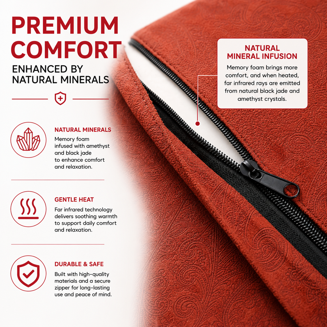 Premium PEMF Infrared Therapy Pillow Mat Amethyst Jade Negative Ion Heated Neck Cushion Far Infrared Heat 85–159°F Relaxation Support Pillow