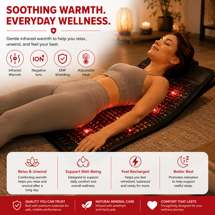Premium PEMF Red Light Therapy Mat Infrared Heat Amethyst Tourmaline Jade Crystal Heating Cushion 660nm LED Light Full Body Wellness Mat
