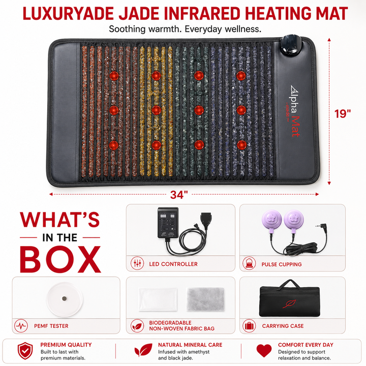 Premium PEMF Red Light Therapy Mat Infrared Heat Amethyst Tourmaline Jade Crystal Heating Cushion 660nm LED Light Full Body Wellness Mat