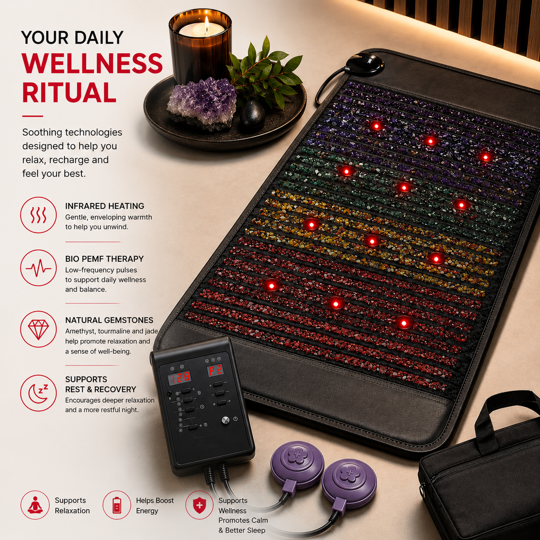 Premium PEMF Red Light Therapy Mat Infrared Heat Amethyst Tourmaline Jade Crystal Heating Cushion 660nm LED Light Full Body Wellness Mat