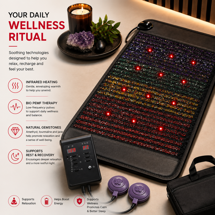 Premium PEMF Red Light Therapy Mat Infrared Heat Amethyst Tourmaline Jade Crystal Heating Cushion 660nm LED Light Full Body Wellness Mat
