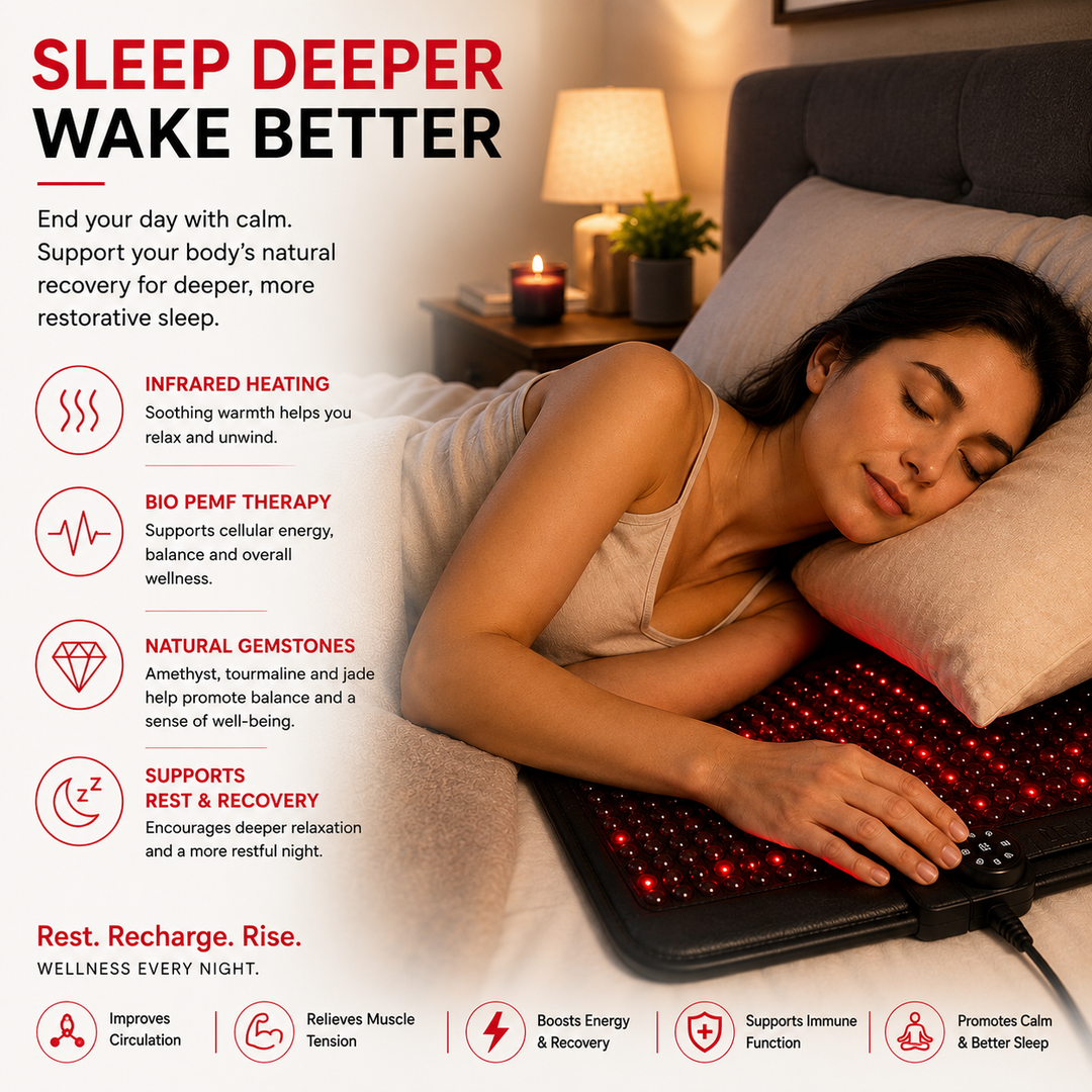 Premium PEMF Red Light Therapy Mat Infrared Heat Amethyst Tourmaline Jade Crystal Heating Cushion 660nm LED Light Full Body Wellness Mat