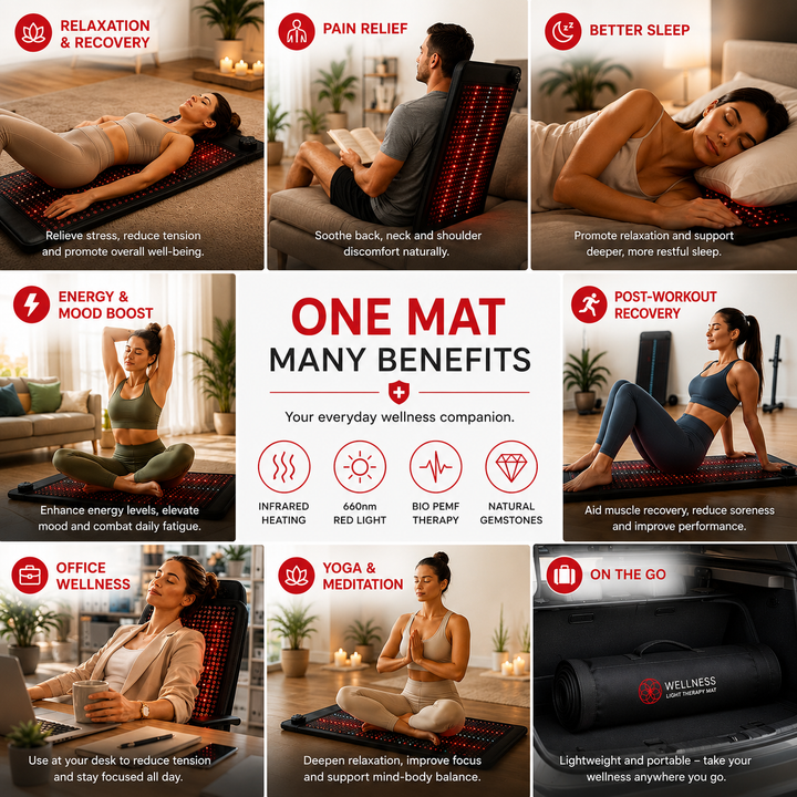 Premium PEMF Red Light Therapy Mat Infrared Heat Amethyst Tourmaline Jade Crystal Heating Cushion 660nm LED Light Full Body Wellness Mat