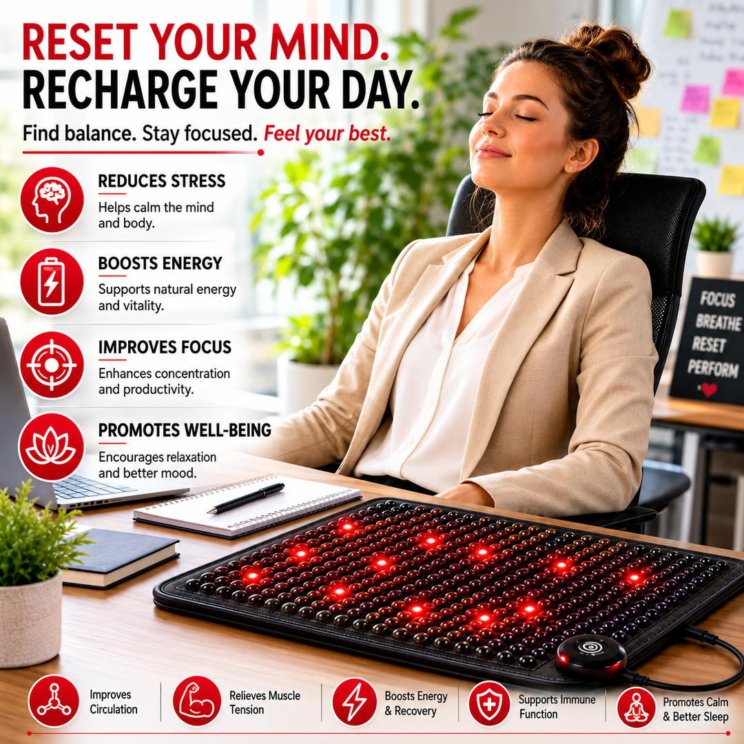 Premium PEMF Red Light Therapy Mat Infrared Heat Amethyst Tourmaline Jade Crystal Heating Cushion 660nm LED Light Full Body Wellness Mat