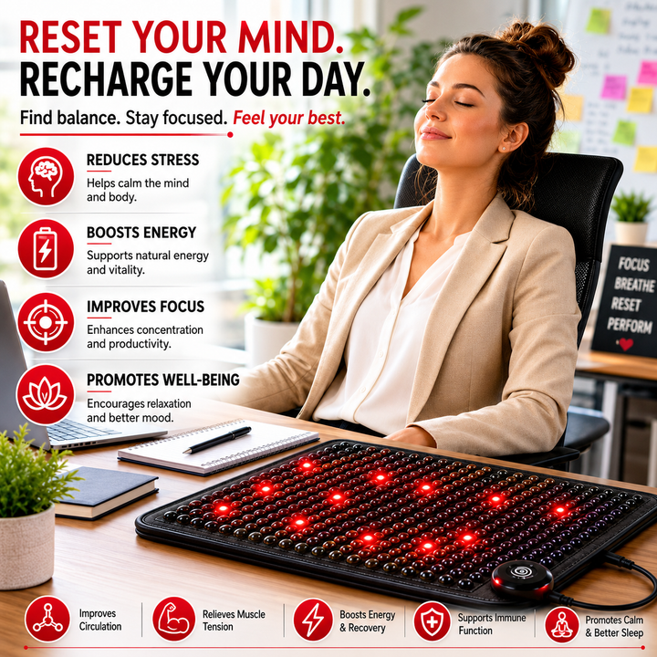 Premium PEMF Red Light Therapy Mat Infrared Heat Amethyst Tourmaline Jade Crystal Heating Cushion 660nm LED Light Full Body Wellness Mat