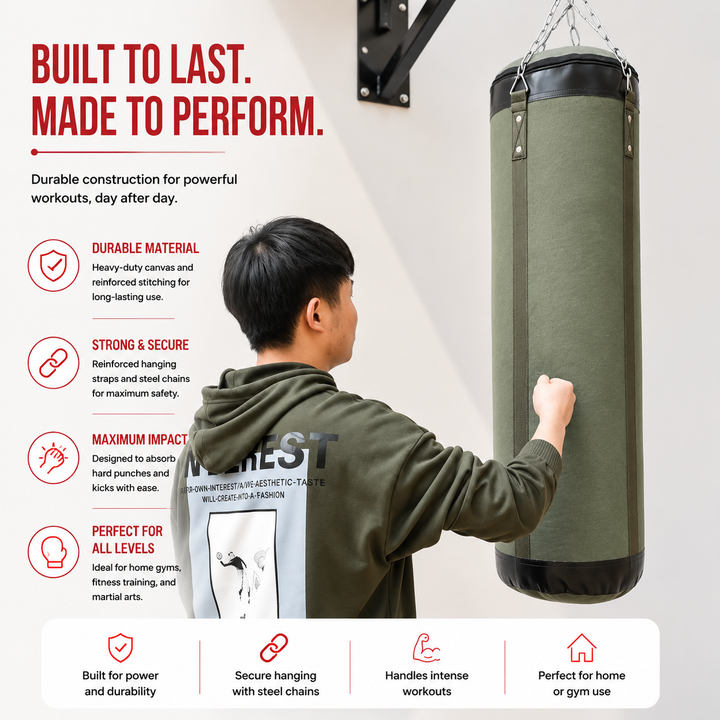 Premium PVC Boxing Sandbag Durable Hanging Punching Bag for Indoor &amp; Outdoor Training Oxford Cloth Sponge Material 60/80/100cm Sizes Chain Included Mt