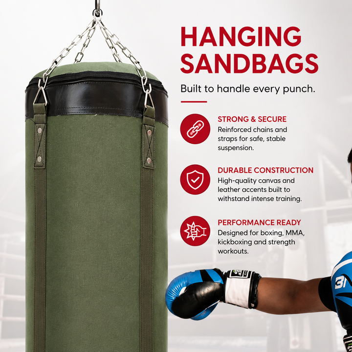Premium PVC Boxing Sandbag Durable Hanging Punching Bag for Indoor &amp; Outdoor Training Oxford Cloth Sponge Material 60/80/100cm Sizes Chain Included Mt