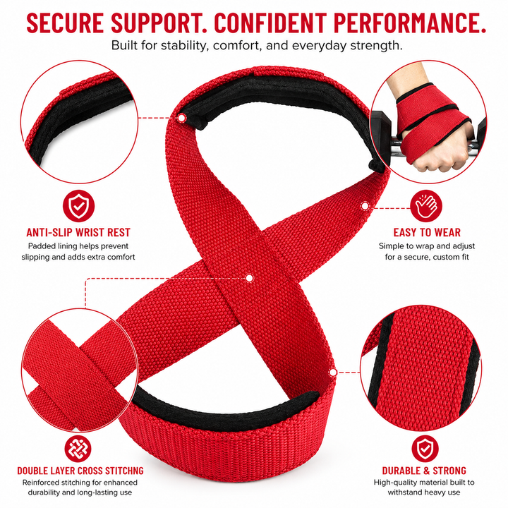 Premium Padded Figure 8 Deadlift Straps Weight Lifting Wrist Support Powerlifting Gym Fitness Pull Up Bar Grip Training Durable Comfortable Support