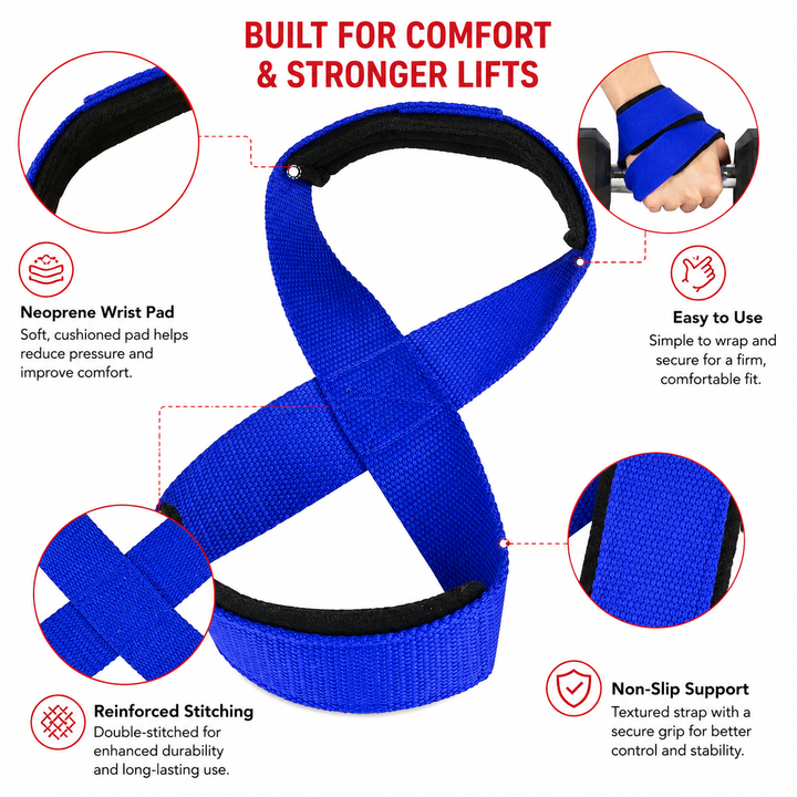 Premium Padded Figure 8 Deadlift Straps Weight Lifting Wrist Support Powerlifting Gym Fitness Pull Up Bar Grip Training Durable Comfortable Support