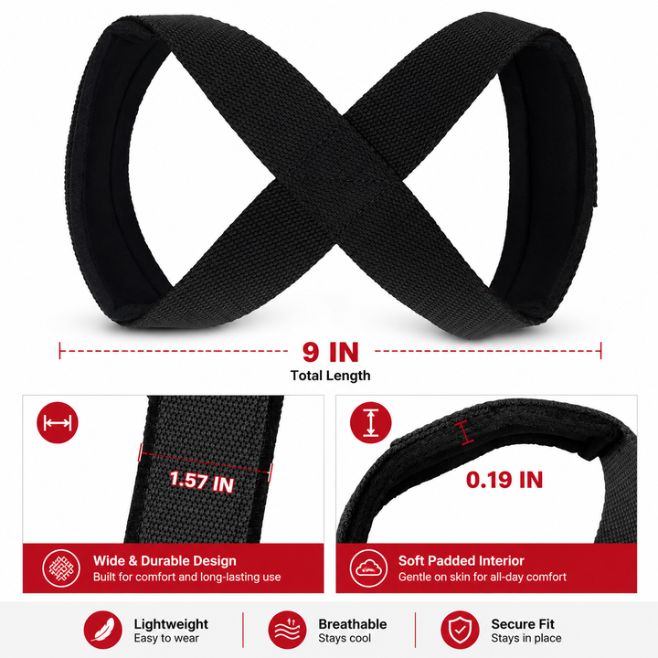 Premium Padded Figure 8 Deadlift Straps Weight Lifting Wrist Support Powerlifting Gym Fitness Pull Up Bar Grip Training Durable Comfortable Support