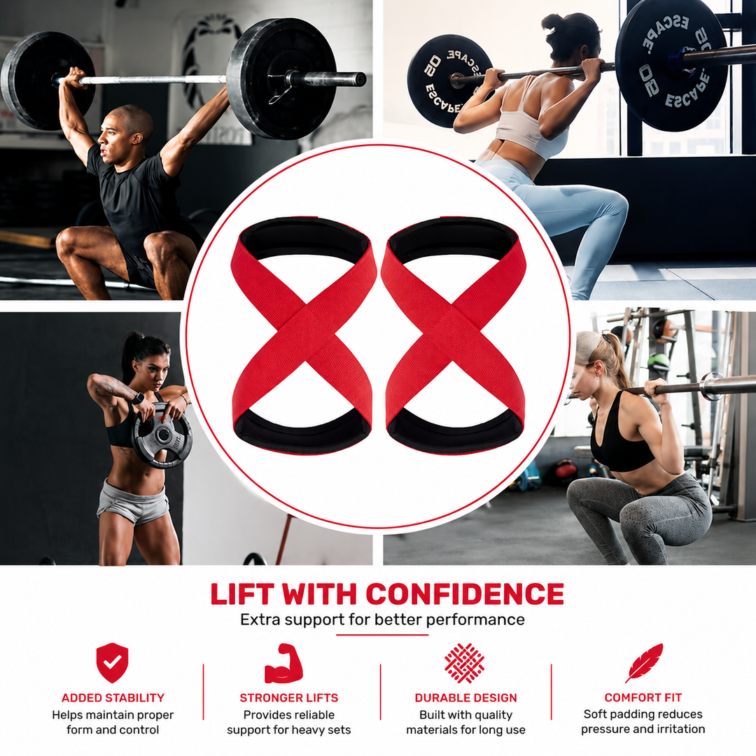 Premium Padded Figure 8 Deadlift Straps Weight Lifting Wrist Support Powerlifting Gym Fitness Pull Up Bar Grip Training Durable Comfortable Support