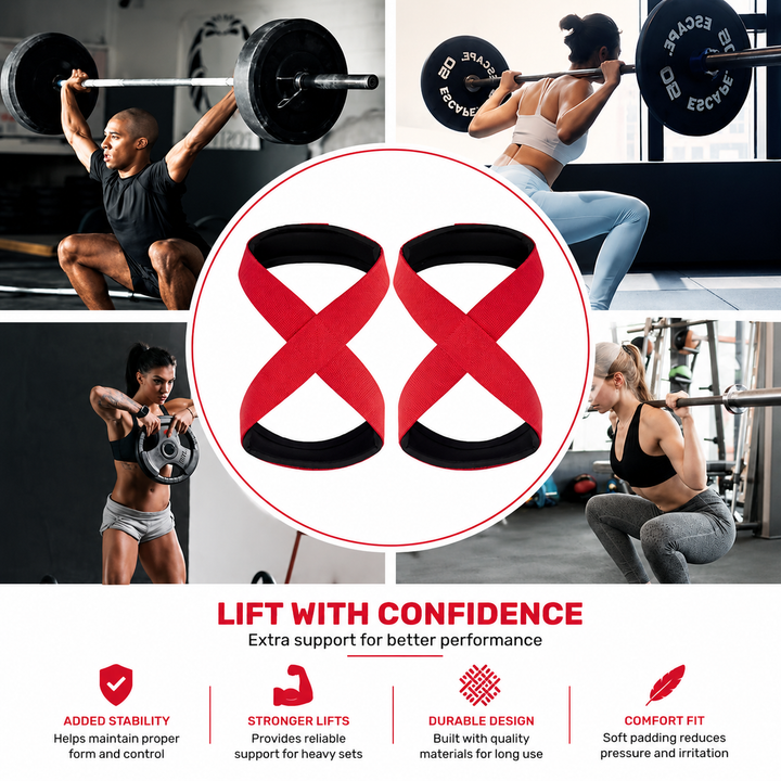 Premium Padded Figure 8 Deadlift Straps Weight Lifting Wrist Support Powerlifting Gym Fitness Pull Up Bar Grip Training Durable Comfortable Support