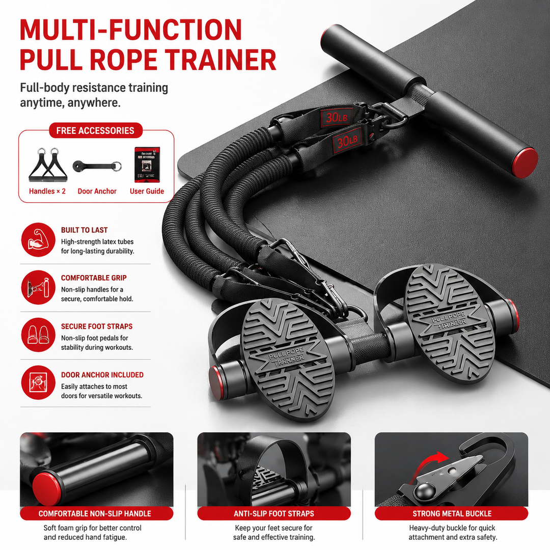 Premium Pedal Tensioner Resistance Trainer Adjustable Pull Rope Home Gym Fitness Equipment Full Body Core Back Abdominal Leg Workout Portable Exercise Device