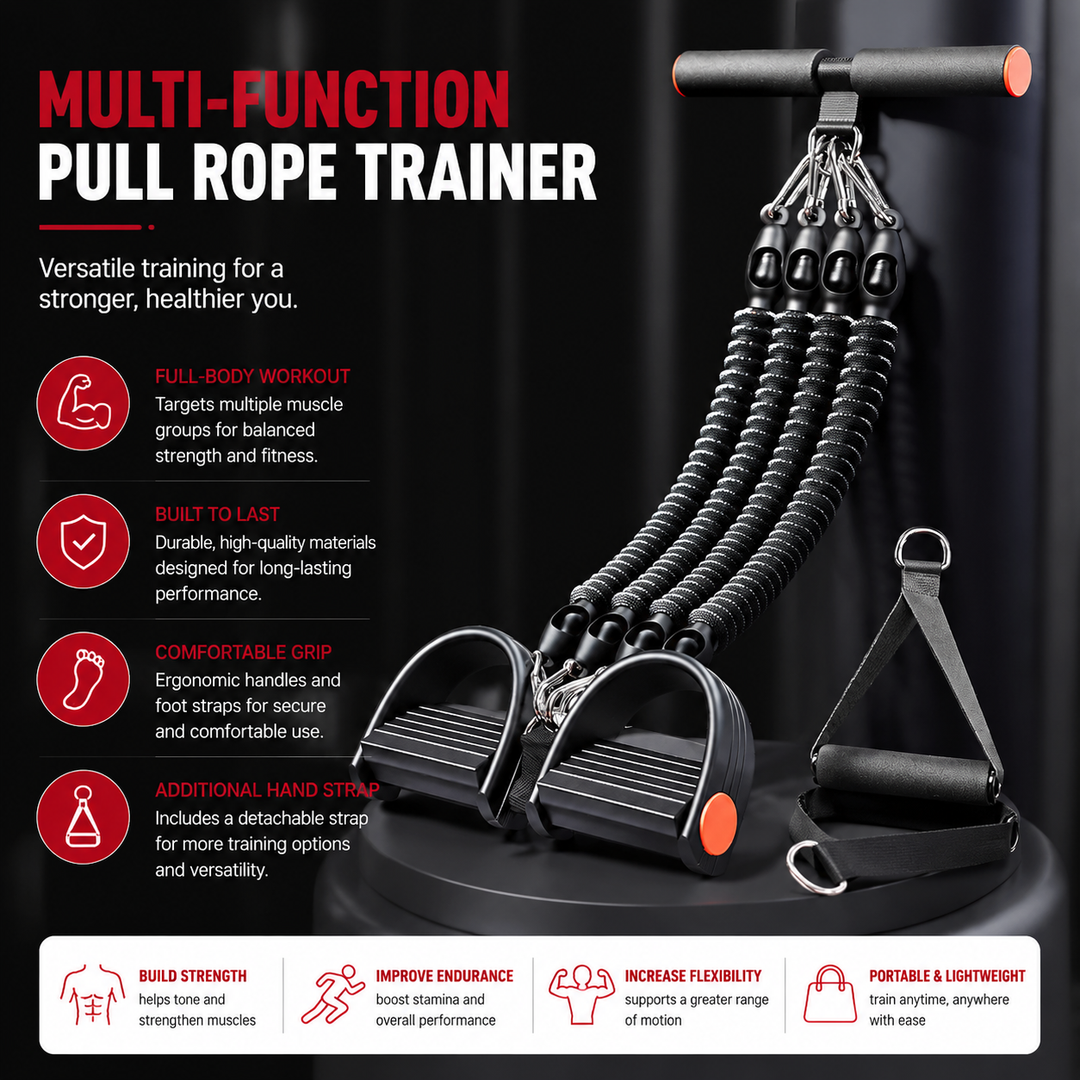 Premium Pedal Tensioner Resistance Trainer Adjustable Pull Rope Home Gym Fitness Equipment Full Body Core Back Abdominal Leg Workout Portable Exercise Device