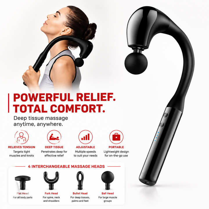 Premium Percussion Massage Gun Deep Tissue Muscle Massager Neck Back Shoulder Leg Recovery Massage Hammer Extension Handle Portable Therapy