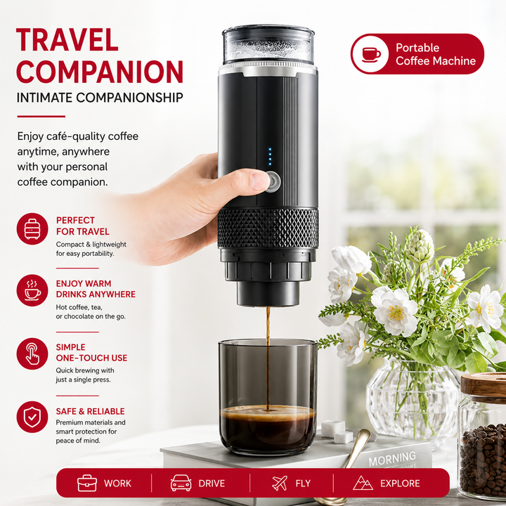 Premium Portable Electric Coffee Maker Grind and Brew K Cup Compatible Ground Coffee USB-C Rechargeable Travel Single Serve Coffee Machine