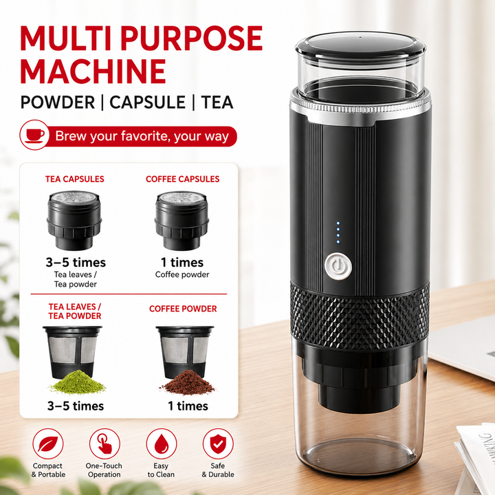 Premium Portable Electric Coffee Maker Grind and Brew K Cup Compatible Ground Coffee USB-C Rechargeable Travel Single Serve Coffee Machine