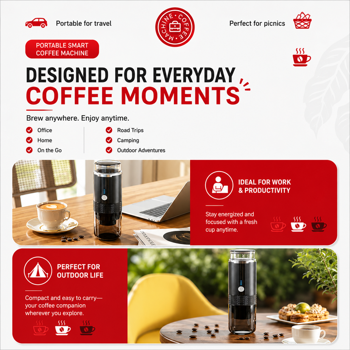 Premium Portable Electric Coffee Maker Grind and Brew K Cup Compatible Ground Coffee USB-C Rechargeable Travel Single Serve Coffee Machine