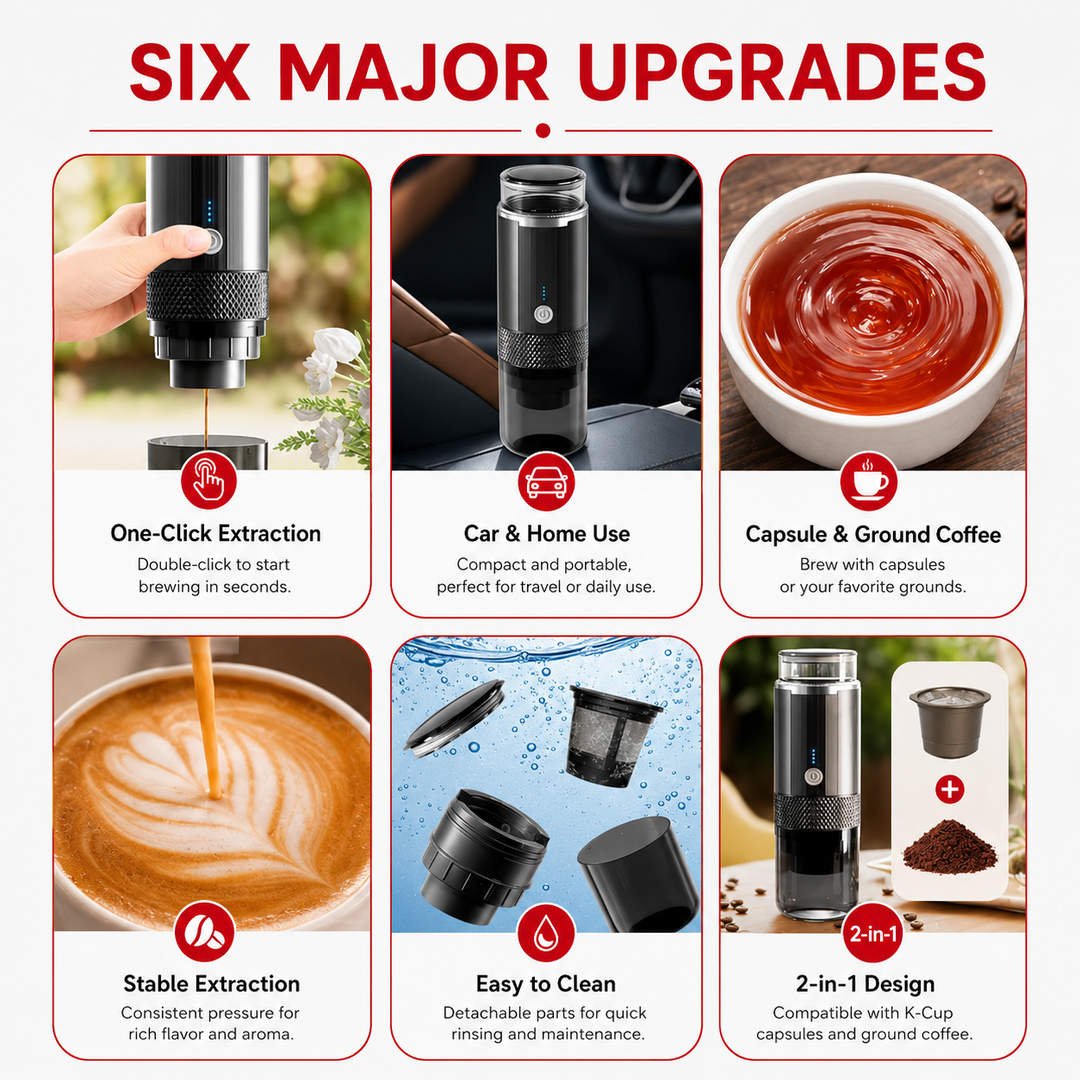 Premium Portable Electric Coffee Maker Grind and Brew K Cup Compatible Ground Coffee USB-C Rechargeable Travel Single Serve Coffee Machine