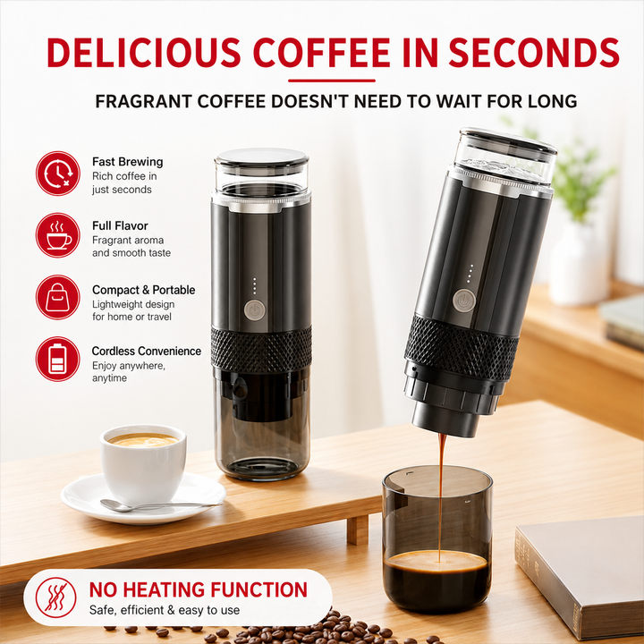 Premium Portable Electric Coffee Maker Grind and Brew K Cup Compatible Ground Coffee USB-C Rechargeable Travel Single Serve Coffee Machine