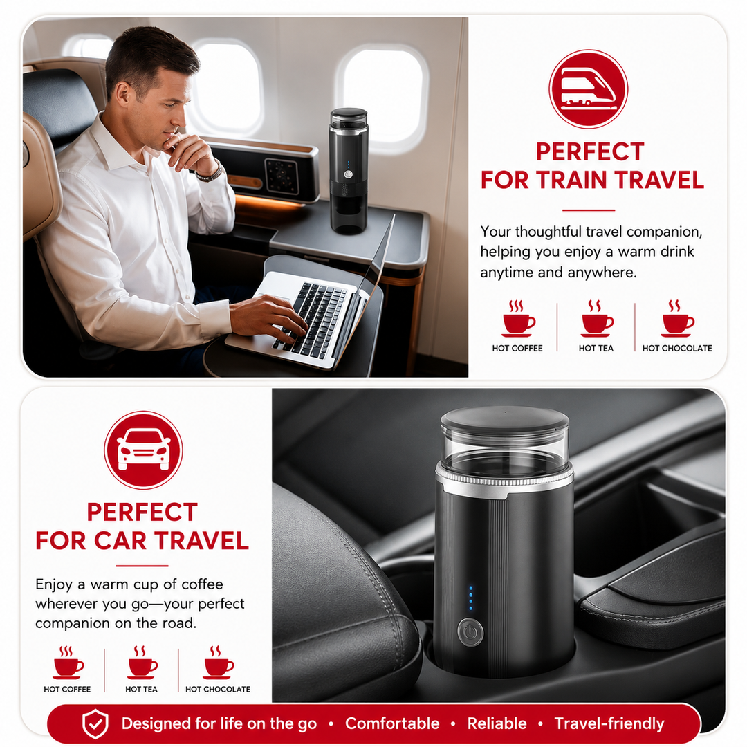 Premium Portable Electric Coffee Maker Grind and Brew K Cup Compatible Ground Coffee USB-C Rechargeable Travel Single Serve Coffee Machine