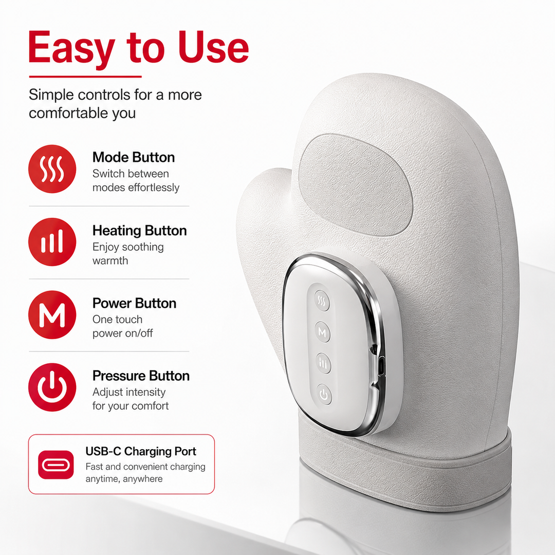 Premium Portable Heated Hand Massager USB Rechargeable Compression Airbag Massage Device Heat Therapy Wrist Finger Relaxation Home Office Use