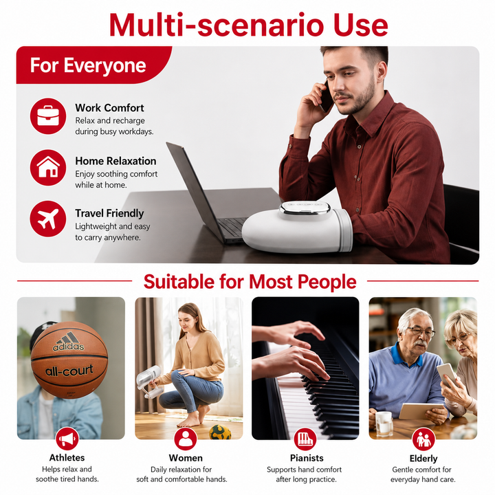 Premium Portable Heated Hand Massager USB Rechargeable Compression Airbag Massage Device Heat Therapy Wrist Finger Relaxation Home Office Use