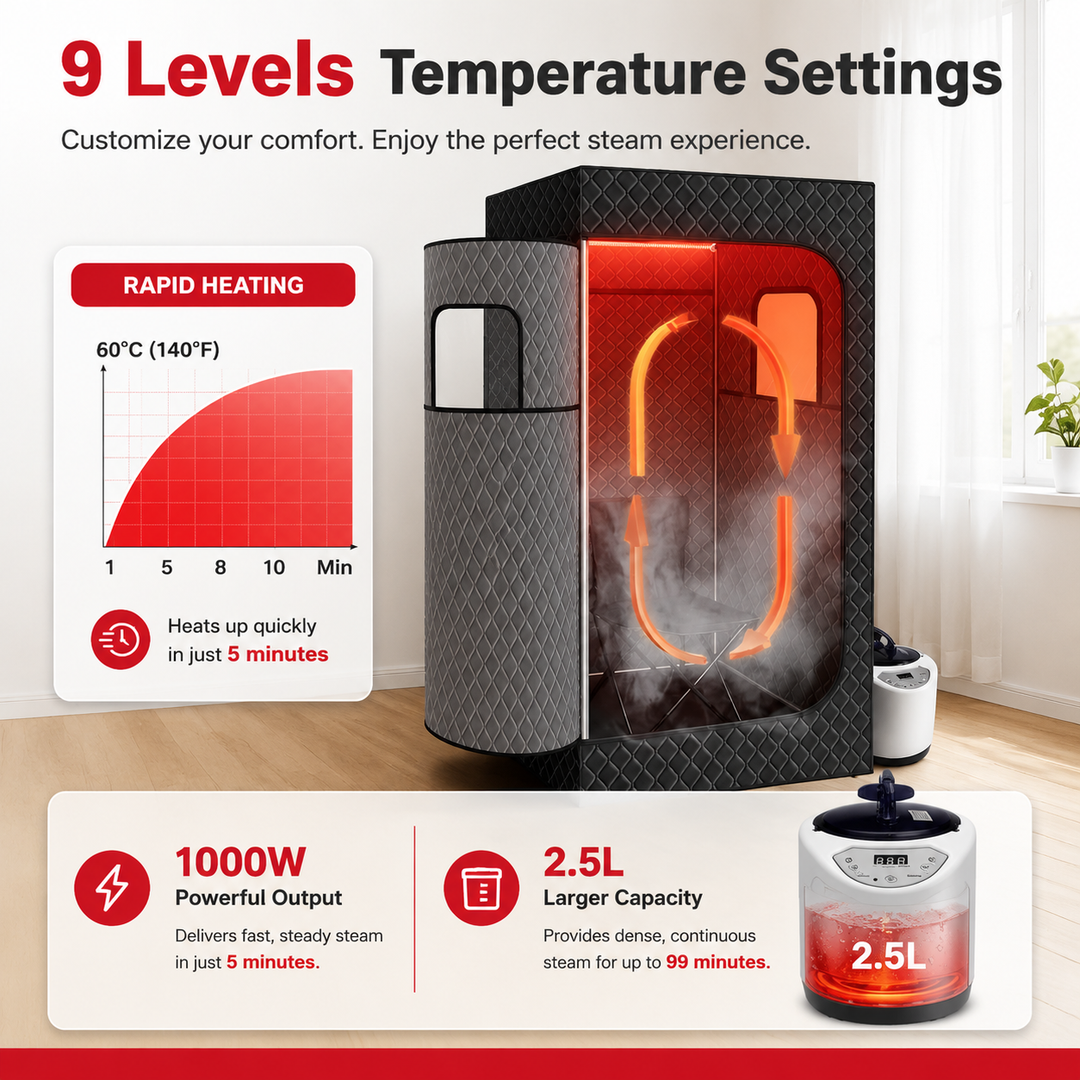 Premium Portable Home Sauna Tent Red Light Therapy Steam Spa 1000W Heater 2.5L Generator Adjustable Temperature Foldable Full Body Sauna Kit