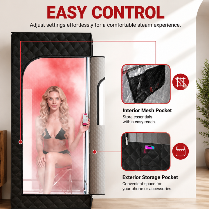 Premium Portable Home Sauna with Red Light Therapy Steam Tent 1200W 15 Level Heating 660nm 850nm Infrared Sauna Timer Remote Foldable Home Spa System