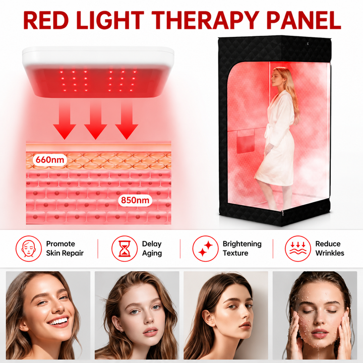 Premium Portable Home Sauna with Red Light Therapy Steam Tent 1200W 15 Level Heating 660nm 850nm Infrared Sauna Timer Remote Foldable Home Spa System