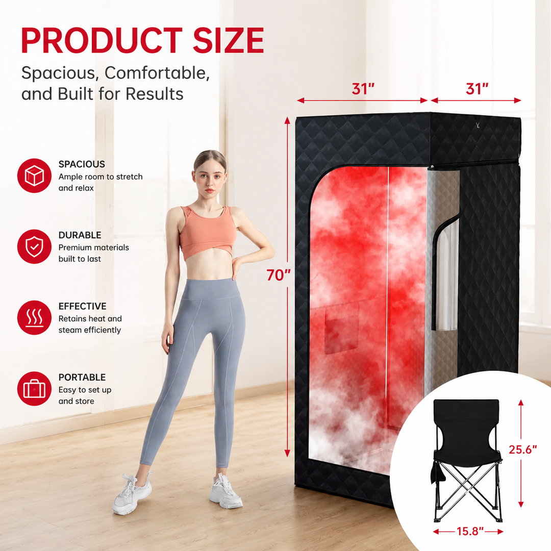 Premium Portable Home Sauna with Red Light Therapy Steam Tent 1200W 15 Level Heating 660nm 850nm Infrared Sauna Timer Remote Foldable Home Spa System