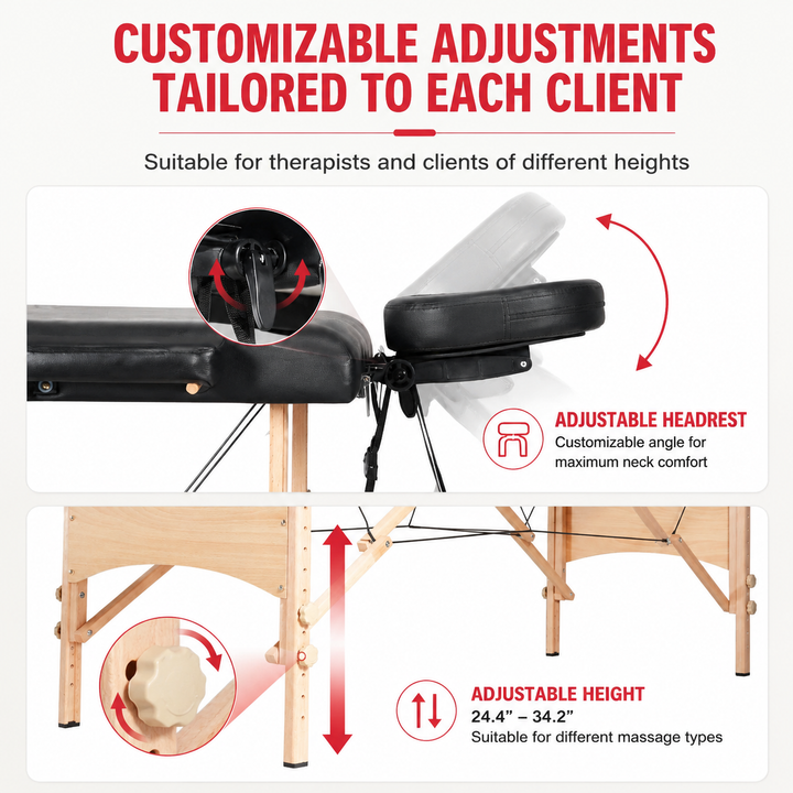 Premium Portable Massage Table 28 Inch Folding Adjustable Salon Tattoo Bed Beechwood Frame 600 lb Capacity Spa Therapy Massage Table with Carry Case