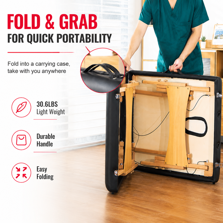 Premium Portable Massage Table 28 Inch Folding Adjustable Salon Tattoo Bed Beechwood Frame 600 lb Capacity Spa Therapy Massage Table with Carry Case