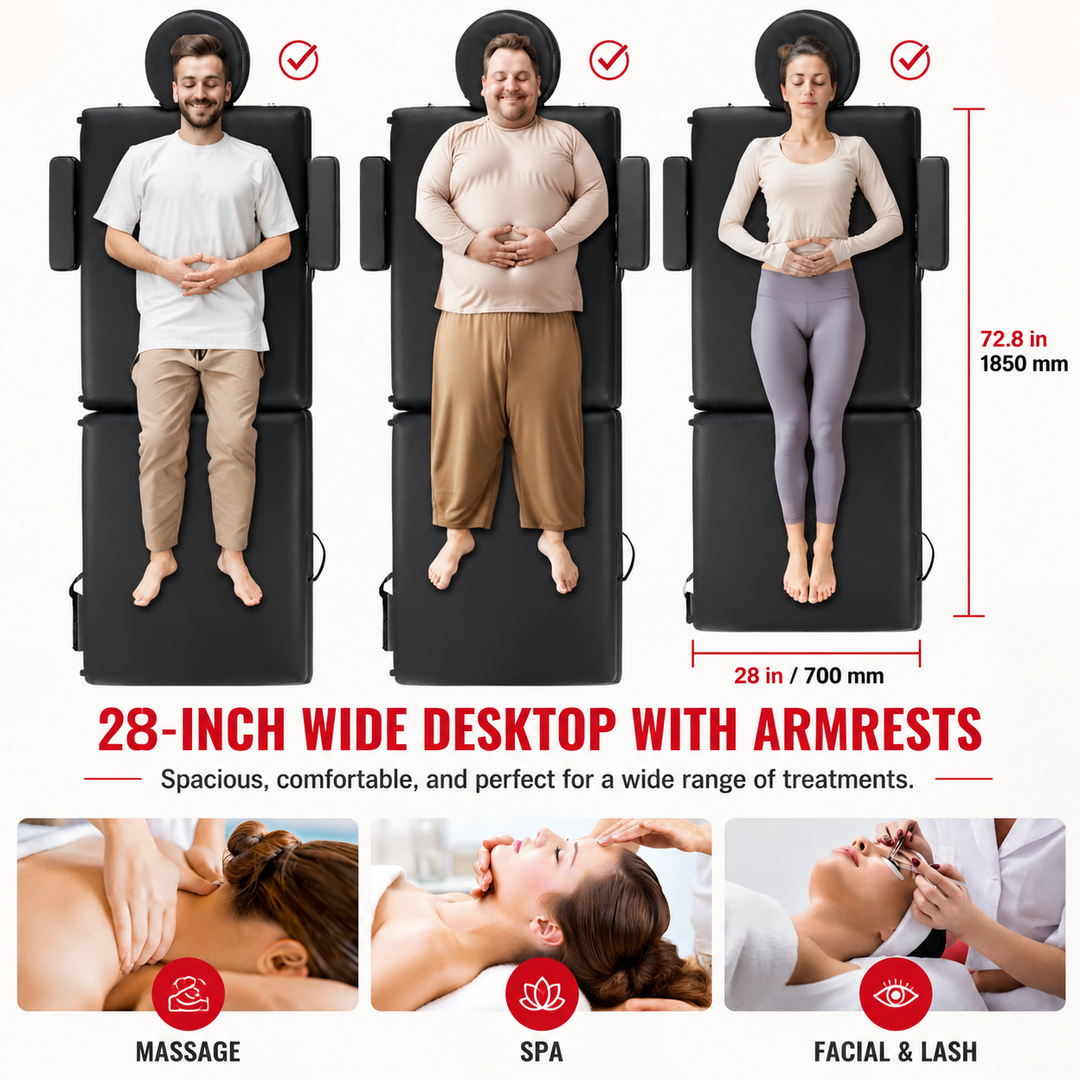 Premium Portable Massage Table 28 Inch Folding Adjustable Salon Tattoo Bed Beechwood Frame 600 lb Capacity Spa Therapy Massage Table with Carry Case
