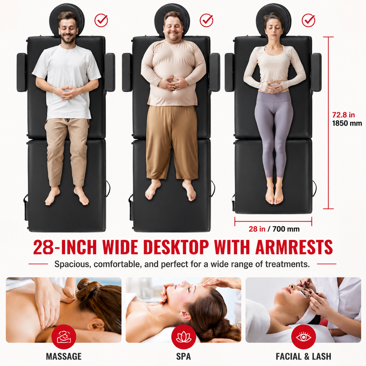 Premium Portable Massage Table 28 Inch Folding Adjustable Salon Tattoo Bed Beechwood Frame 600 lb Capacity Spa Therapy Massage Table with Carry Case