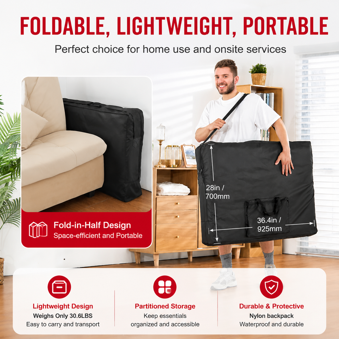 Premium Portable Massage Table 28 Inch Folding Adjustable Salon Tattoo Bed Beechwood Frame 600 lb Capacity Spa Therapy Massage Table with Carry Case