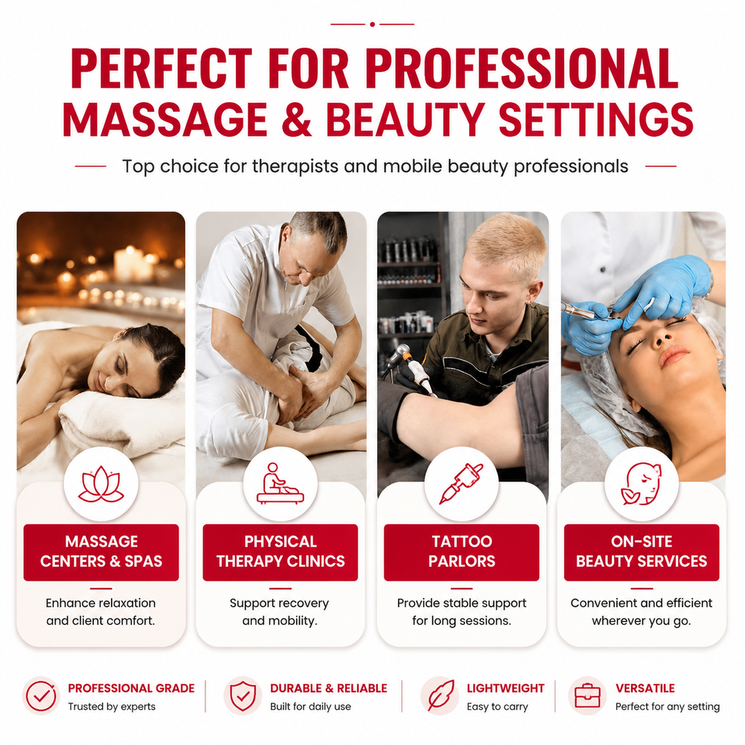Premium Portable Massage Table 28 Inch Folding Adjustable Salon Tattoo Bed Beechwood Frame 600 lb Capacity Spa Therapy Massage Table with Carry Case