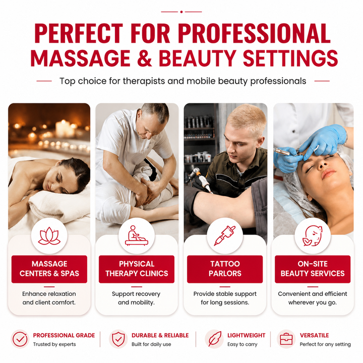 Premium Portable Massage Table 28 Inch Folding Adjustable Salon Tattoo Bed Beechwood Frame 600 lb Capacity Spa Therapy Massage Table with Carry Case