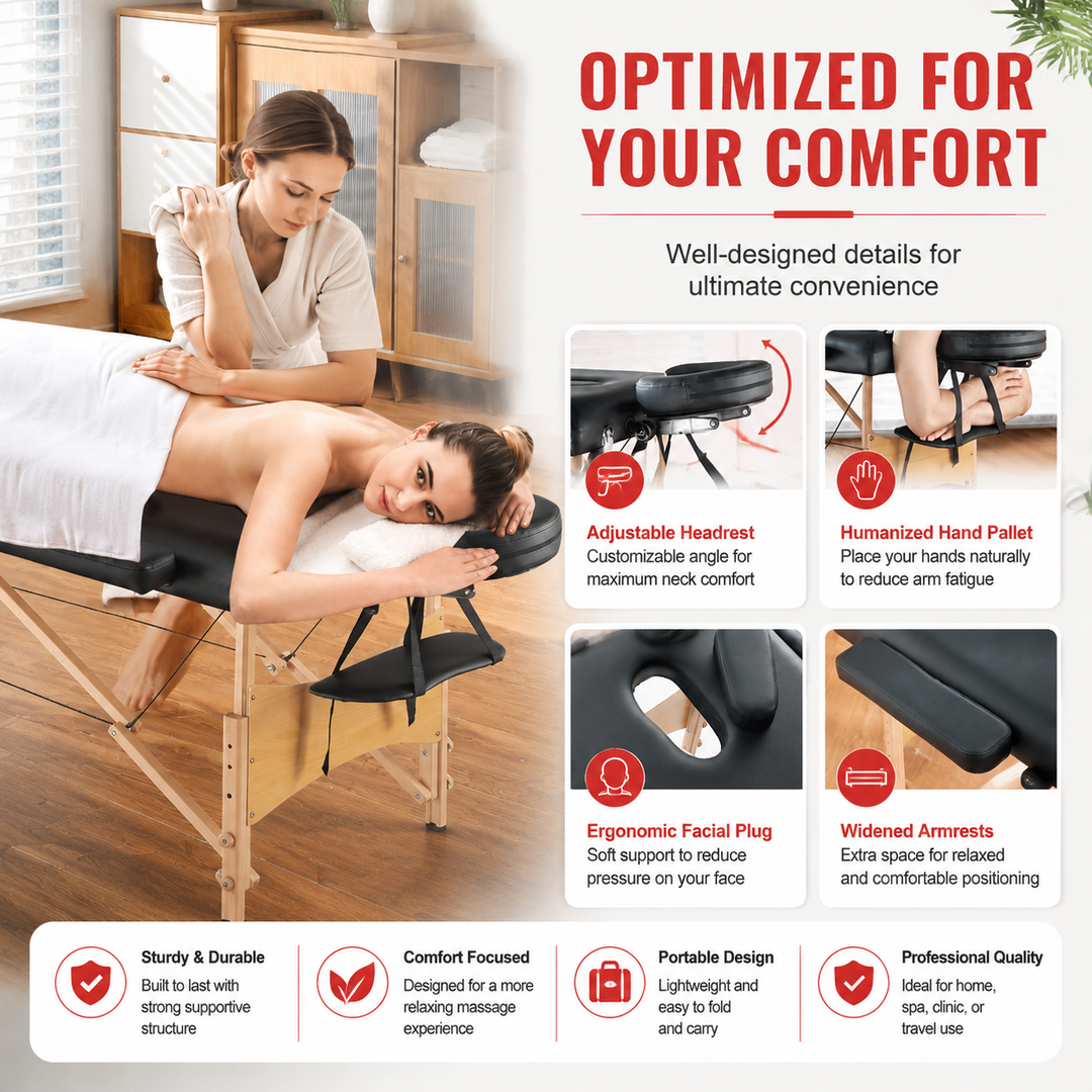Premium Portable Massage Table 28 Inch Folding Adjustable Salon Tattoo Bed Beechwood Frame 600 lb Capacity Spa Therapy Massage Table with Carry Case