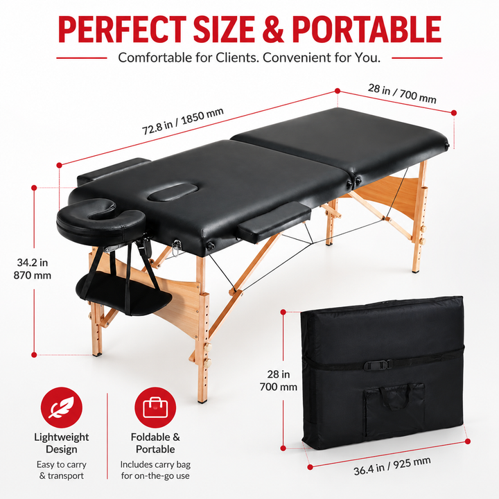 Premium Portable Massage Table 28 Inch Folding Adjustable Salon Tattoo Bed Beechwood Frame 600 lb Capacity Spa Therapy Massage Table with Carry Case