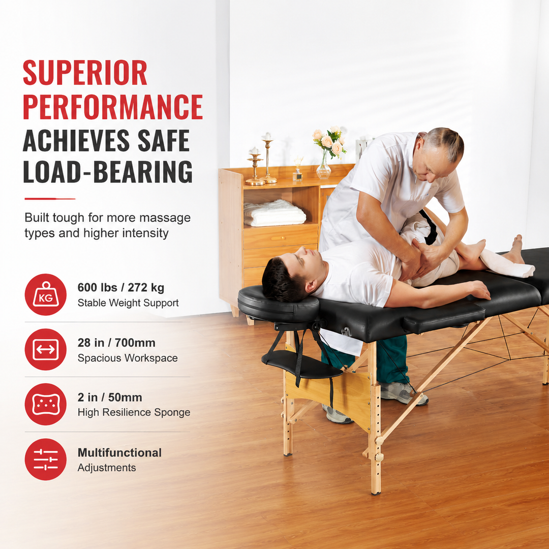 Premium Portable Massage Table 28 Inch Folding Adjustable Salon Tattoo Bed Beechwood Frame 600 lb Capacity Spa Therapy Massage Table with Carry Case
