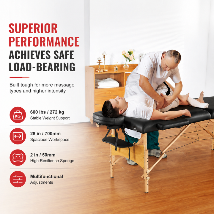 Premium Portable Massage Table 28 Inch Folding Adjustable Salon Tattoo Bed Beechwood Frame 600 lb Capacity Spa Therapy Massage Table with Carry Case