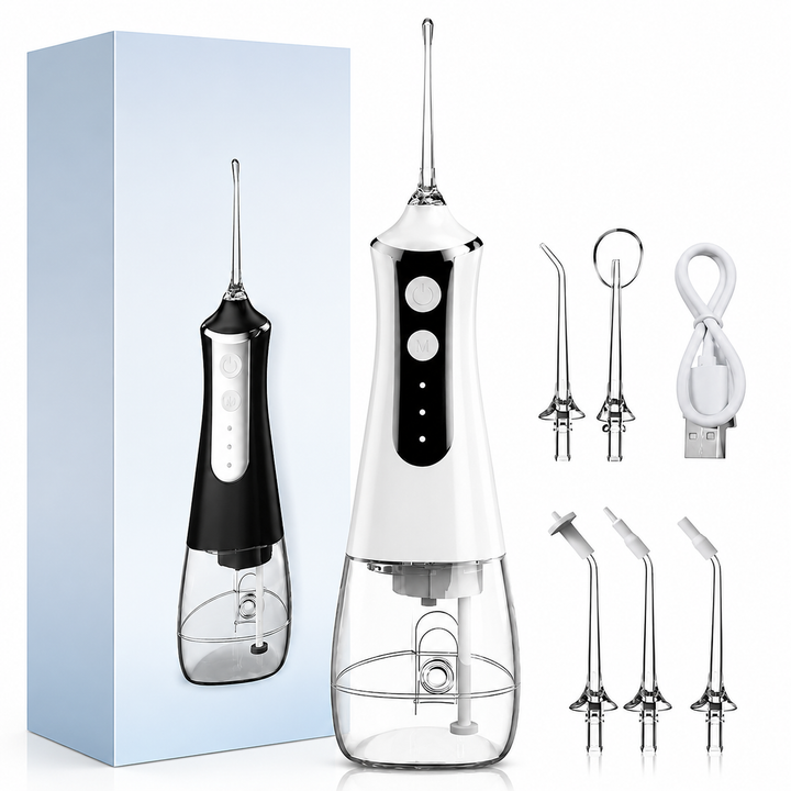 Premium Portable Oral Irrigator 300ML USB Rechargeable Water Flosser 5 Nozzles 3 Modes IPX7 Waterproof Dental Care Teeth Cleaner Oral Hygiene