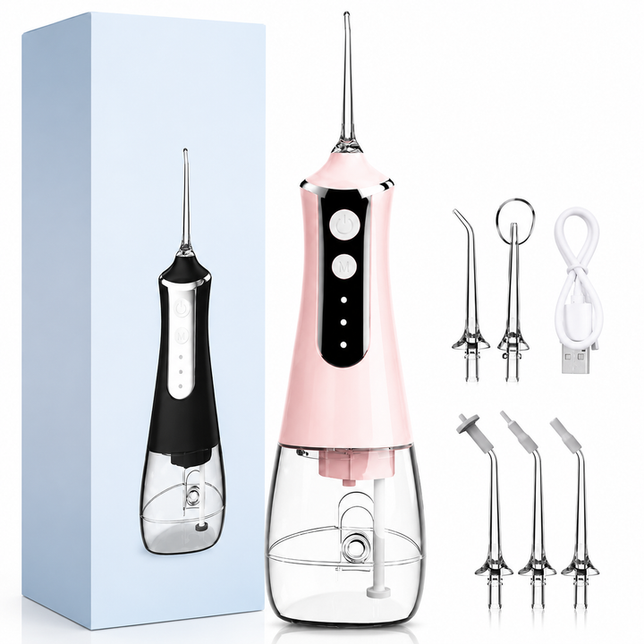 Premium Portable Oral Irrigator 300ML USB Rechargeable Water Flosser 5 Nozzles 3 Modes IPX7 Waterproof Dental Care Teeth Cleaner Oral Hygiene