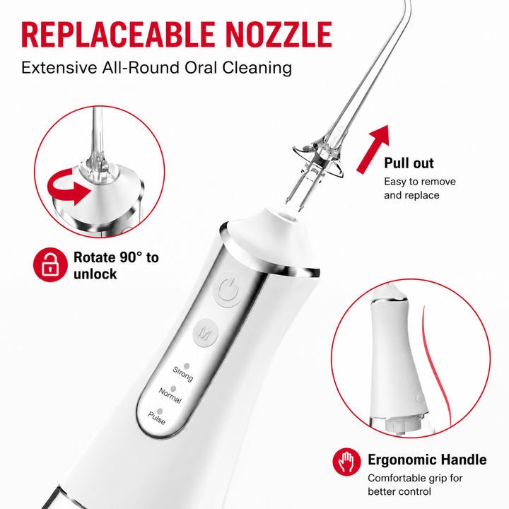Premium Portable Oral Irrigator 300ML USB Rechargeable Water Flosser 5 Nozzles 3 Modes IPX7 Waterproof Dental Care Teeth Cleaner Oral Hygiene
