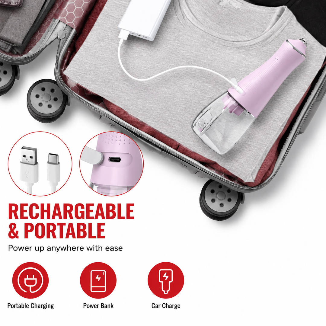 Premium Portable Oral Irrigator 300ML USB Rechargeable Water Flosser 5 Nozzles 3 Modes IPX7 Waterproof Dental Care Teeth Cleaner Oral Hygiene