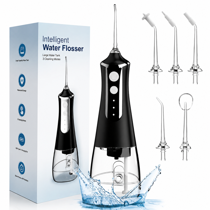 Premium Portable Oral Irrigator 300ML USB Rechargeable Water Flosser 5 Nozzles 3 Modes IPX7 Waterproof Dental Care Teeth Cleaner Oral Hygiene